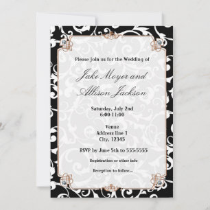 Black and White Swirl Wedding Event Invitation