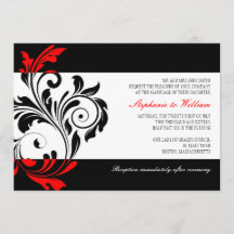 Black and White Swirl Wedding Invitation with Red