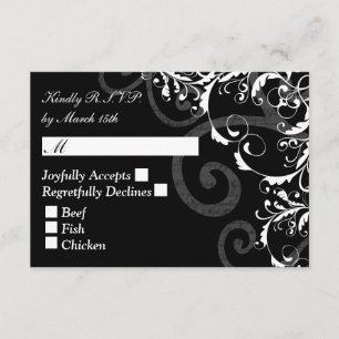 Black and White Swirl wedding RSVP Card