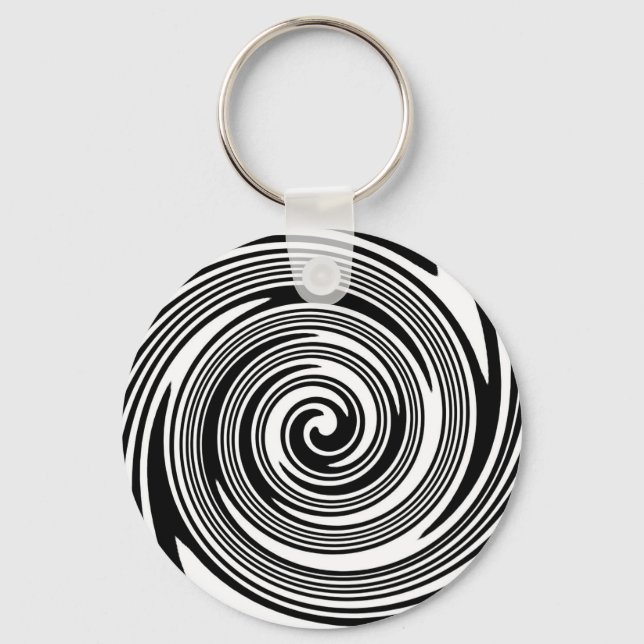 Black and white swirling pattern key ring (Front)