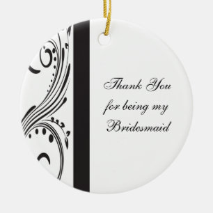 Black and White Swirls Bridesmaid Thank You Ceramic Tree Decoration