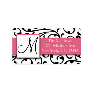 Black and White Swirls Damask Address Labels
