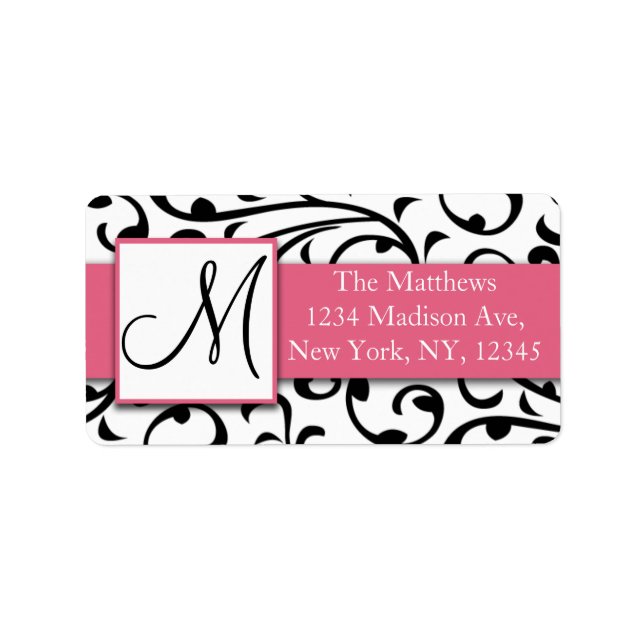 Black and White Swirls Damask Address Labels (Front)