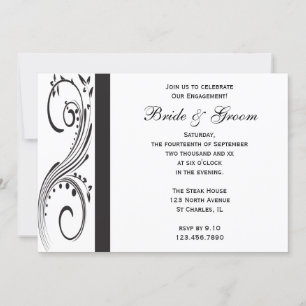 Black and White Swirls Engagement Party Invitation