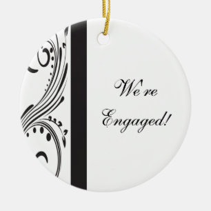 Black and White Swirls Engagement Round Ornament