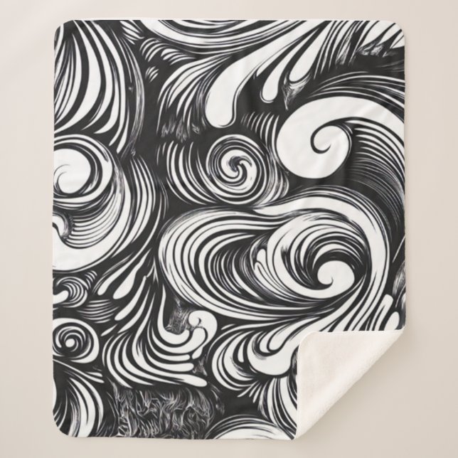 Black And White Swirls Pattern Sherpa Blanket (Front)