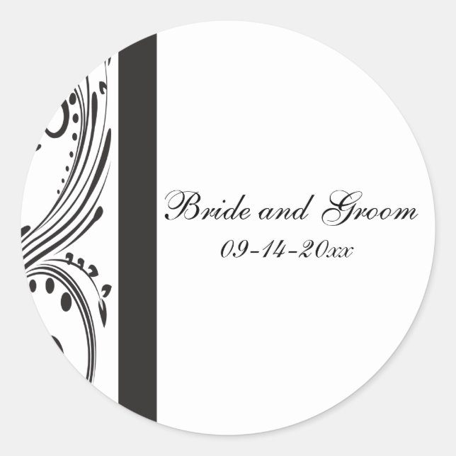 Black and White Swirls Wedding Envelope Seal (Front)