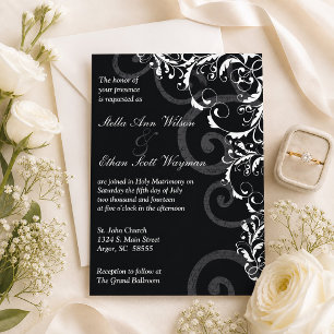 Black and White Swirls Wedding Invitation