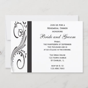 Black and White Swirls Wedding Rehearsal Dinner Invitation