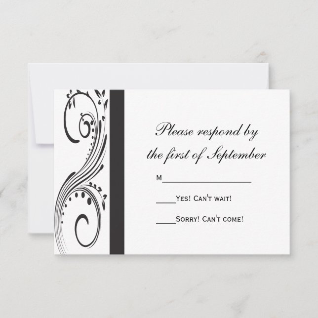 Black and White Swirls Wedding RSVP Response Card (Front)