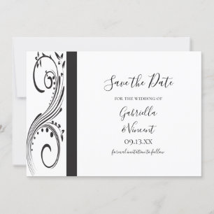 Black and White Swirls Wedding Save the Date Invitation