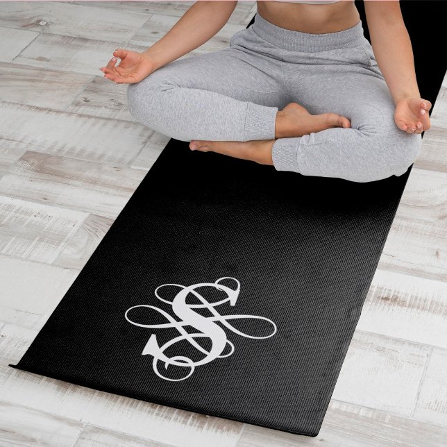 Black and White Swirly Initial Monogram Yoga Mat (Creator Uploaded)