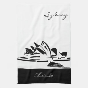 Black and White Sydney, Australia Tea Towel