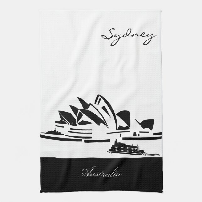 Black and White Sydney, Australia Tea Towel (Vertical)