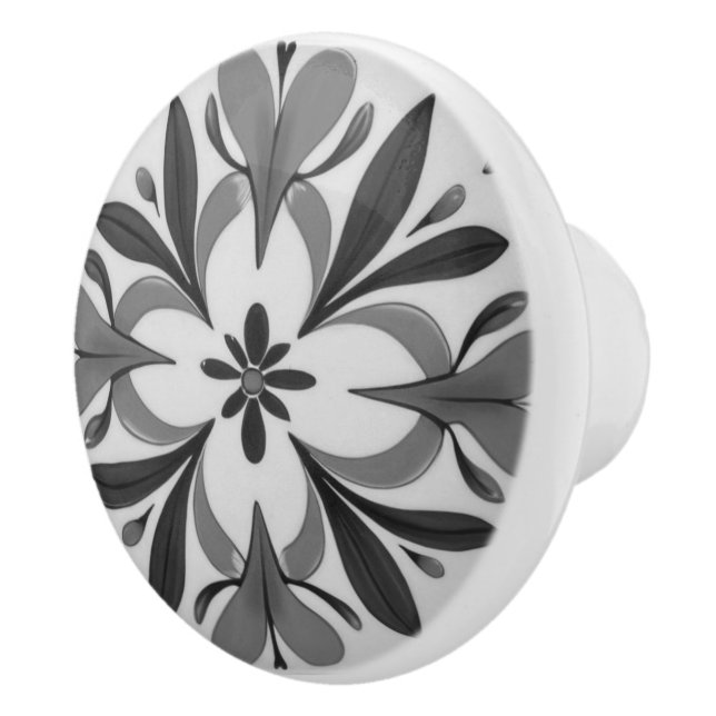 Black and White Symmetrical Abstract Mediterranean Ceramic Knob (Right)