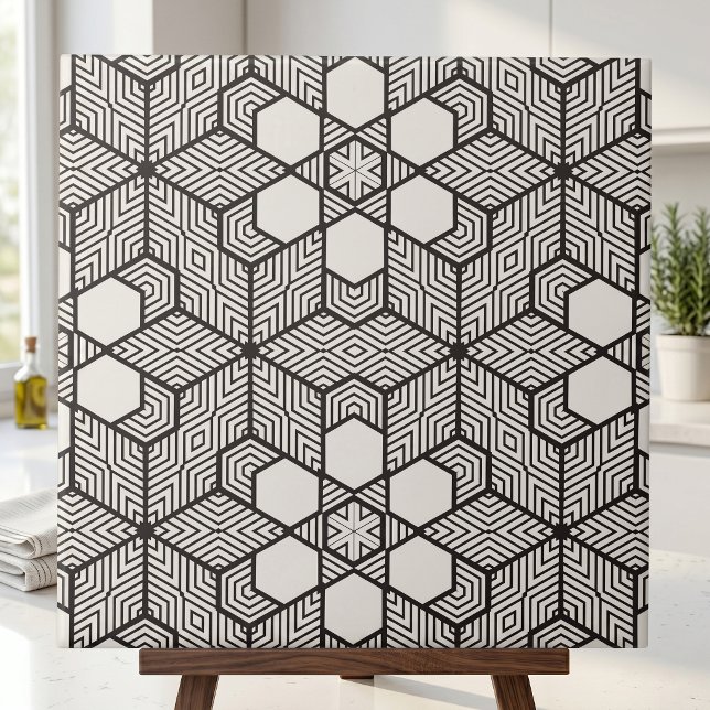 Black and White Symmetrical Geometric Mosaic Ceramic Tile (Creator Uploaded)