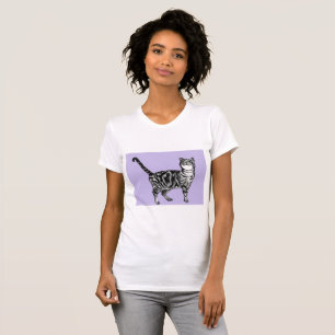 Black and White Tabby Cat Girls Purple T Shirt Top