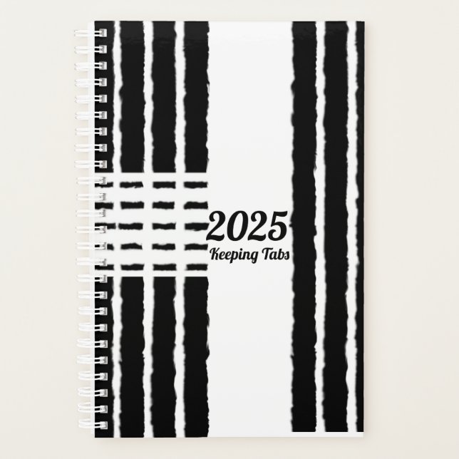 Black and white Tabby Stripes With hearts Planner (Front)