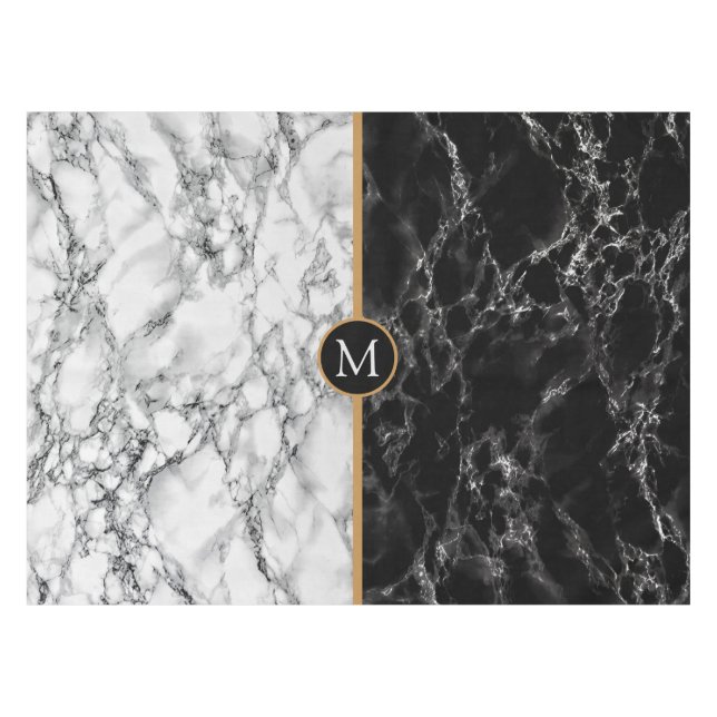 Black and White Tablecloth with Custom Letter (Front (Horizontal))