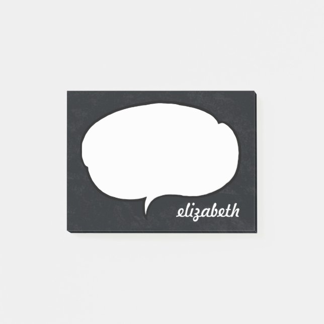 Black and White Talk Bubble Personalised Name Post-it Notes (Front)