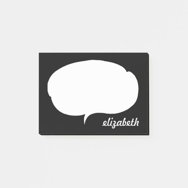 Black and White Talk Bubble Personalised Name Post-it Notes (Front)