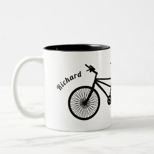 Black and White Tandem Bike Dual Names Two-Tone Coffee Mug