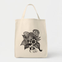 Black and White Tangle Floral Hand Drawings