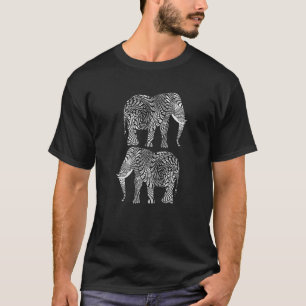 Black And White Tangle Patterned Elephants T-Shirt
