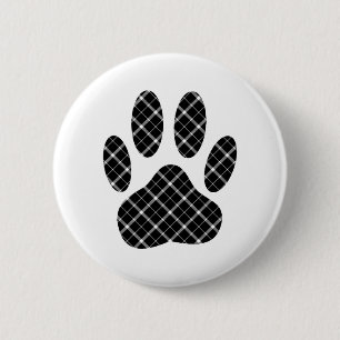 Black And White Tartan Dog Paw Print 6 Cm Round Badge