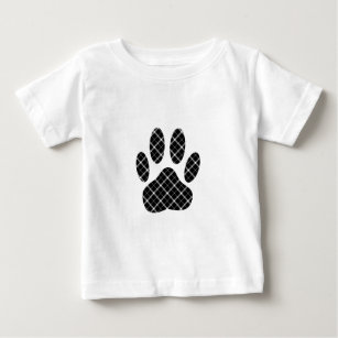 Black And White Tartan Dog Paw Print Baby T-Shirt