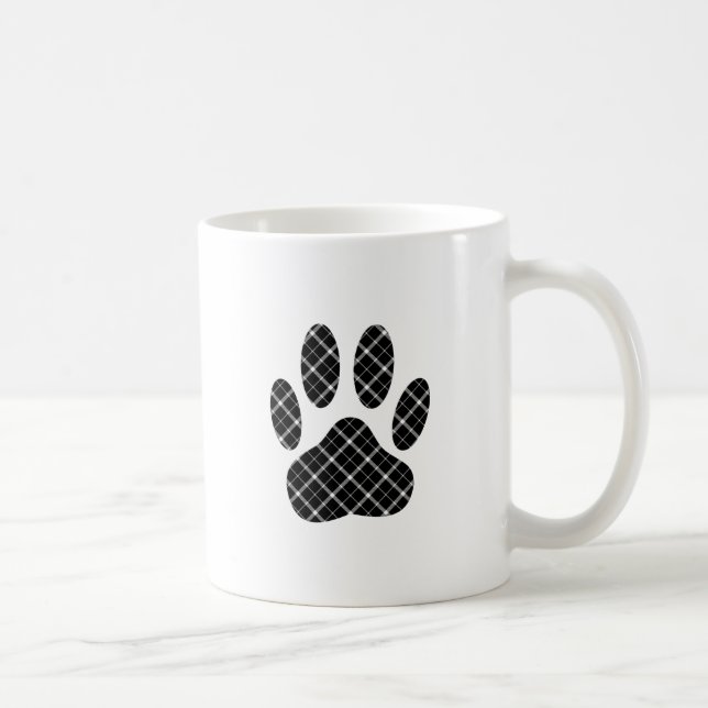 Black And White Tartan Dog Paw Print Coffee Mug (Right)