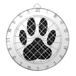 Black And White Tartan Dog Paw Print Dartboard