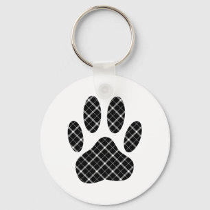 Black And White Tartan Dog Paw Print Key Ring
