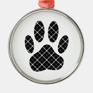 Black And White Tartan Dog Paw Print Metal Tree Decoration
