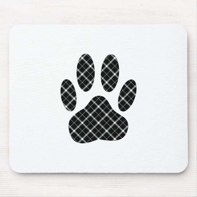 Black And White Tartan Dog Paw Print Mouse Pad (Front)