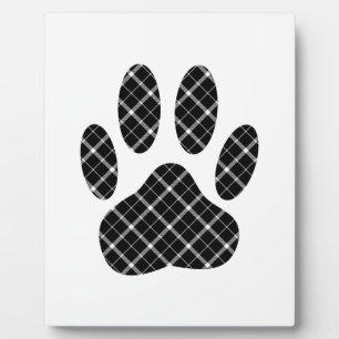 Black And White Tartan Dog Paw Print Plaque