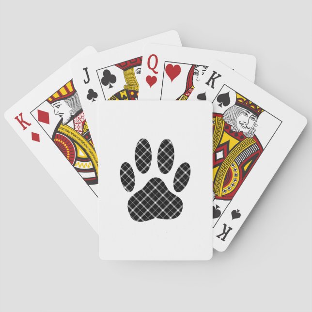 Black And White Tartan Dog Paw Print Playing Cards (Back)