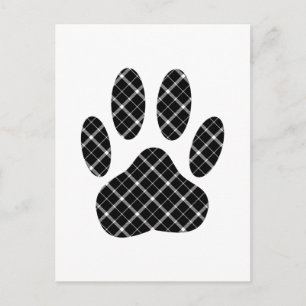 Black And White Tartan Dog Paw Print Postcard