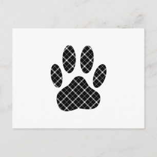 Black And White Tartan Dog Paw Print Postcard