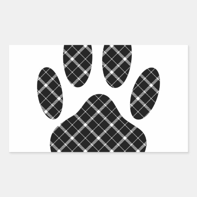 Black And White Tartan Dog Paw Print Rectangular Sticker (Front)