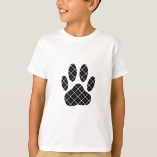 Black And White Tartan Dog Paw Print T-Shirt