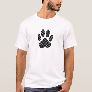 Black And White Tartan Dog Paw Print T-Shirt