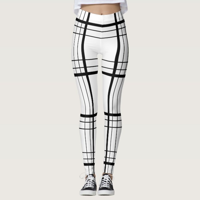 Black and White Tartan Pattern Leggings (Front)