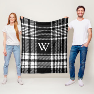 Black and White Tartan Plaid Fleece Blanket