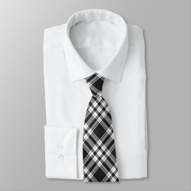 Black and White Tartan Plaid Pattern Tie (Tied)