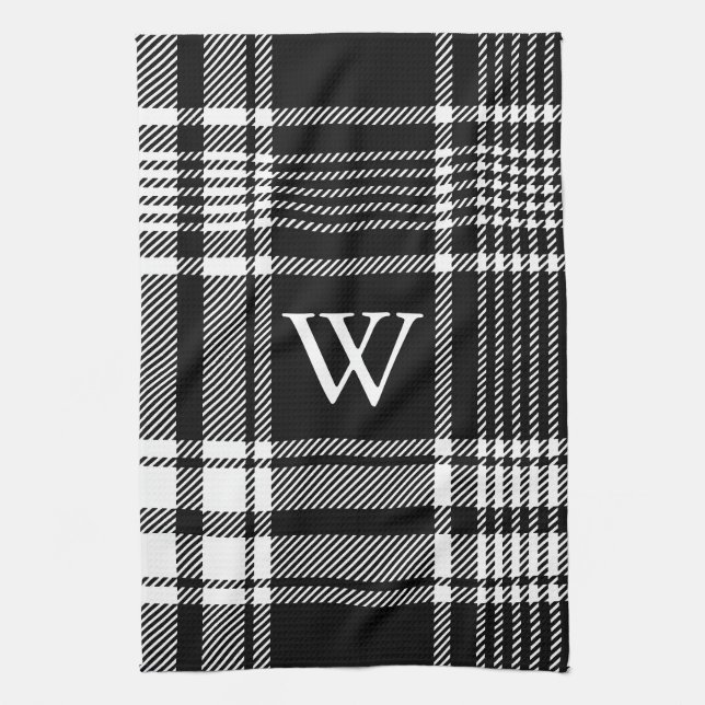 Black and White Tartan Plaid Tea Towel (Vertical)