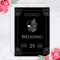 Black and white tattoo gothic wedding invitation
