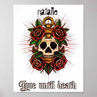 Black and white tattoo skull and roses graphics poster