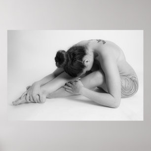 Black and White tattoo yoga girl Poster