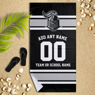 Black and White Team Colours and Mascot  Beach Towel